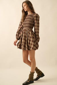 Together Again Plaid Detachable-Sleeve Mini Dress - ShopPromesa