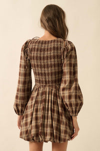 Together Again Plaid Detachable-Sleeve Mini Dress - ShopPromesa