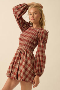 Together Again Plaid Detachable-Sleeve Mini Dress - ShopPromesa