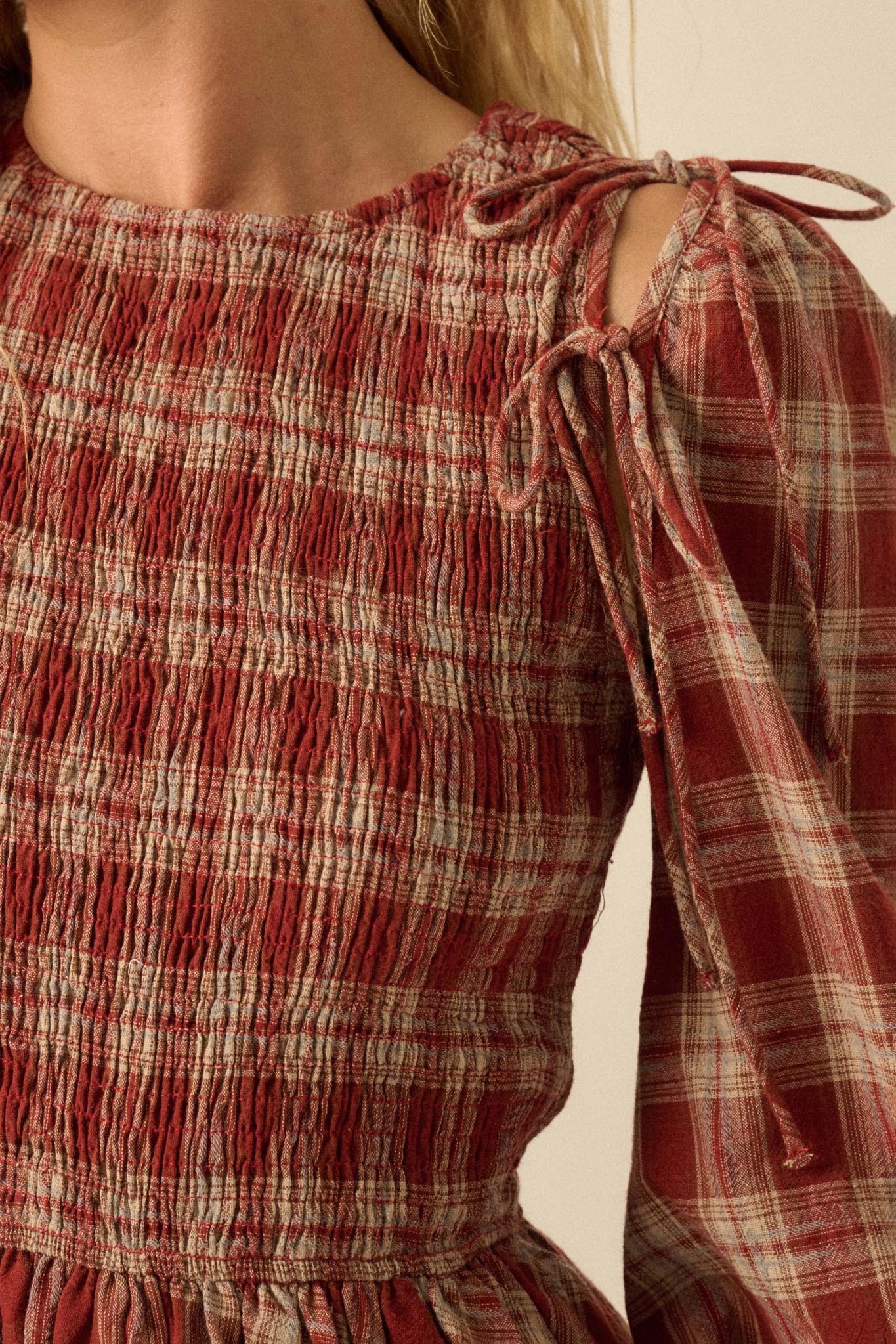 Together Again Plaid Detachable-Sleeve Mini Dress - ShopPromesa