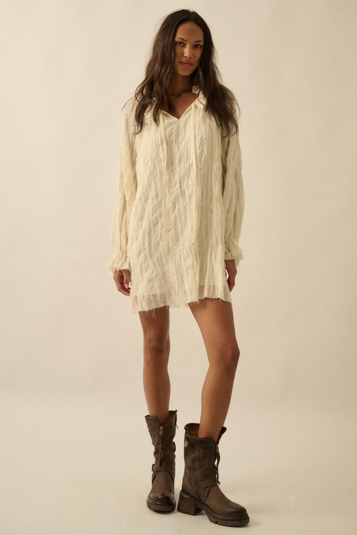 Gentle Whisper Raw-Edge Chiffon Ruffled Mini Dress - ShopPromesa