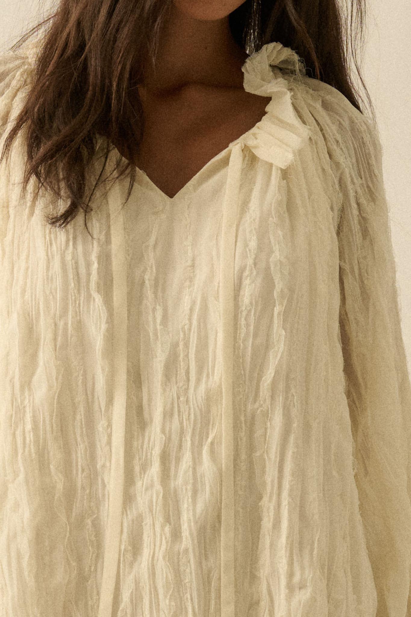 Gentle Whisper Raw-Edge Chiffon Ruffled Mini Dress - ShopPromesa