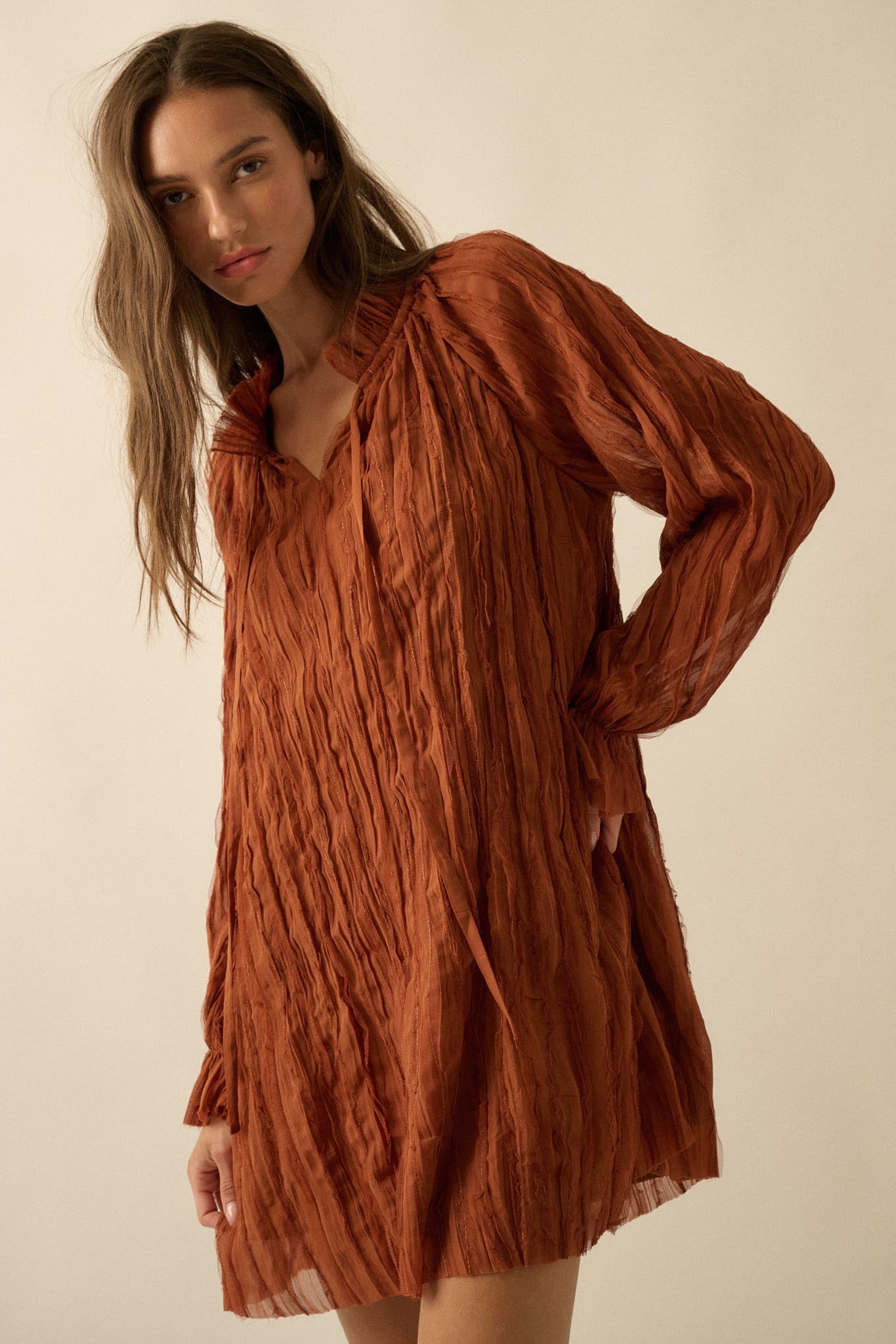 Gentle Whisper Raw-Edge Chiffon Ruffled Mini Dress - ShopPromesa