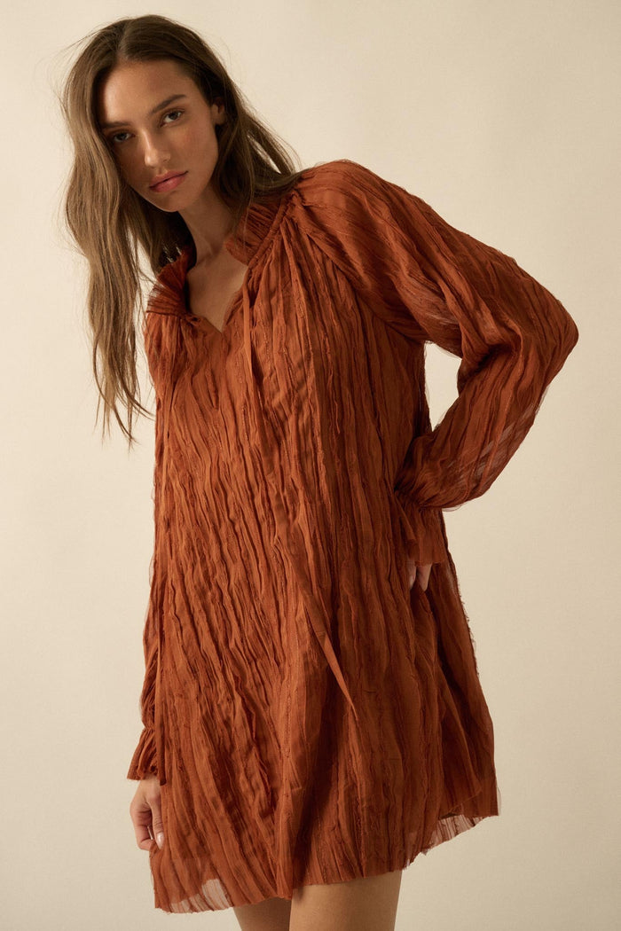 Gentle Whisper Raw-Edge Chiffon Ruffled Mini Dress - ShopPromesa