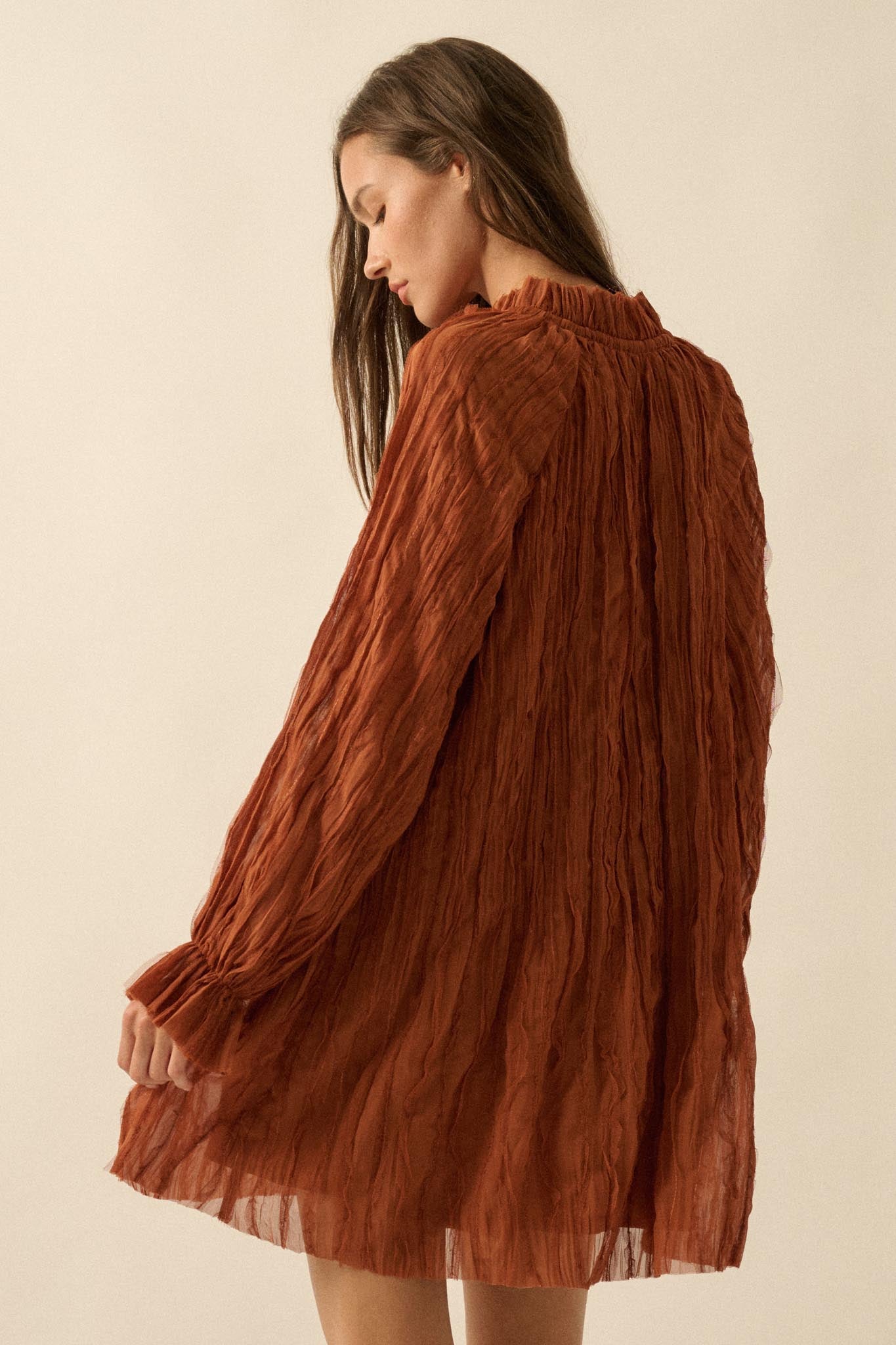 Gentle Whisper Raw-Edge Chiffon Ruffled Mini Dress - ShopPromesa