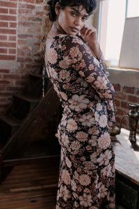 Festive Flowers Floral Mesh Bell-Sleeve Maxi Dress - ShopPromesa