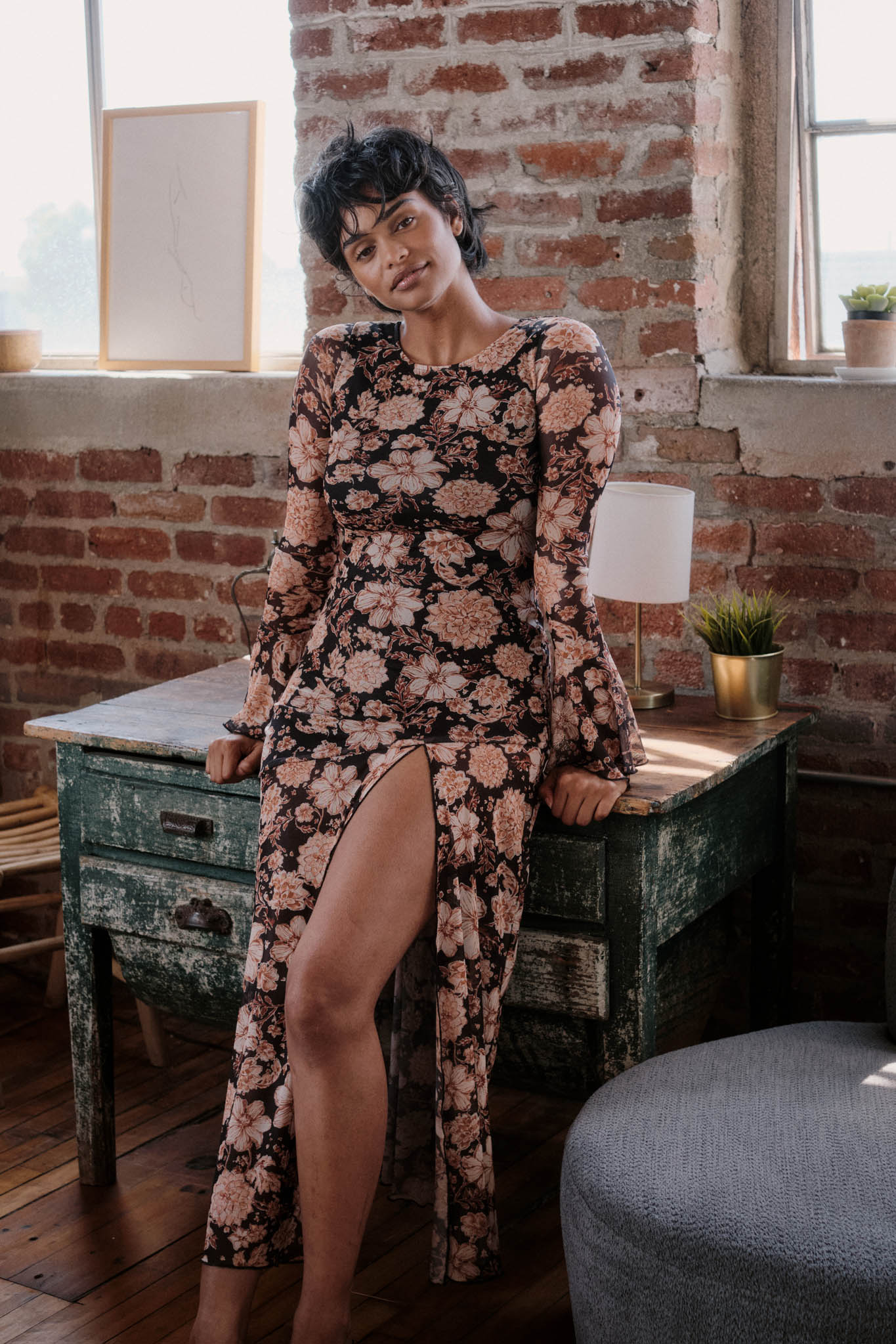 Festive Flowers Floral Mesh Bell-Sleeve Maxi Dress - ShopPromesa