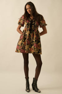 Sunset Harvest Floral Tapestry Babydoll Mini Dress - ShopPromesa