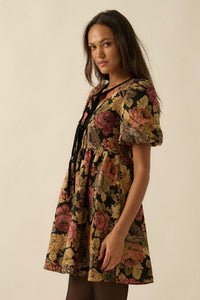 Sunset Harvest Floral Tapestry Babydoll Mini Dress - ShopPromesa