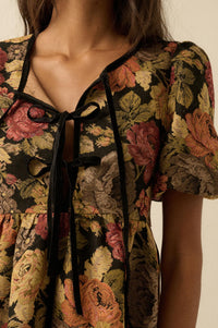 Sunset Harvest Floral Tapestry Babydoll Mini Dress - ShopPromesa