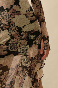 Dusk Roses Floral Mesh Asymmetrical Maxi Dress - ShopPromesa