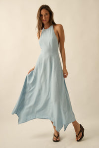 Kiss the Sky Denim Halter Handkerchief Maxi Dress - ShopPromesa