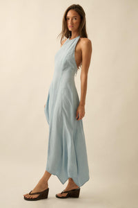 Kiss the Sky Denim Halter Handkerchief Maxi Dress - ShopPromesa
