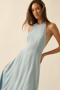 Kiss the Sky Denim Halter Handkerchief Maxi Dress - ShopPromesa