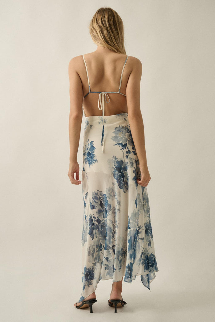 Elegant Beauty Floral Chiffon Open-Back Maxi Dress - ShopPromesa