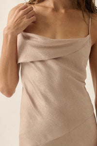 Silky Sashay Textured Satin Asymmetrical Midi Dress - ShopPromesa