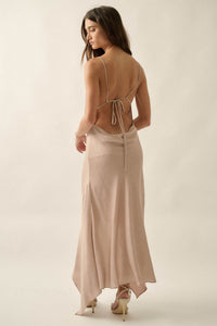 Silky Sashay Textured Satin Asymmetrical Midi Dress - ShopPromesa