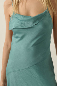 Silky Sashay Textured Satin Asymmetrical Midi Dress - ShopPromesa