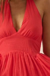 All Aflutter Gauze Tiered Ruffle Halter Maxi Dress - ShopPromesa