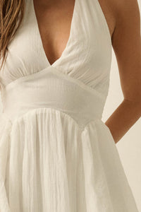 All Aflutter Gauze Tiered Ruffle Halter Maxi Dress - ShopPromesa