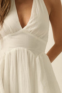 All Aflutter Gauze Tiered Ruffle Halter Maxi Dress - ShopPromesa