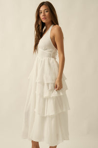 All Aflutter Gauze Tiered Ruffle Halter Maxi Dress - ShopPromesa