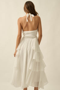 All Aflutter Gauze Tiered Ruffle Halter Maxi Dress - ShopPromesa