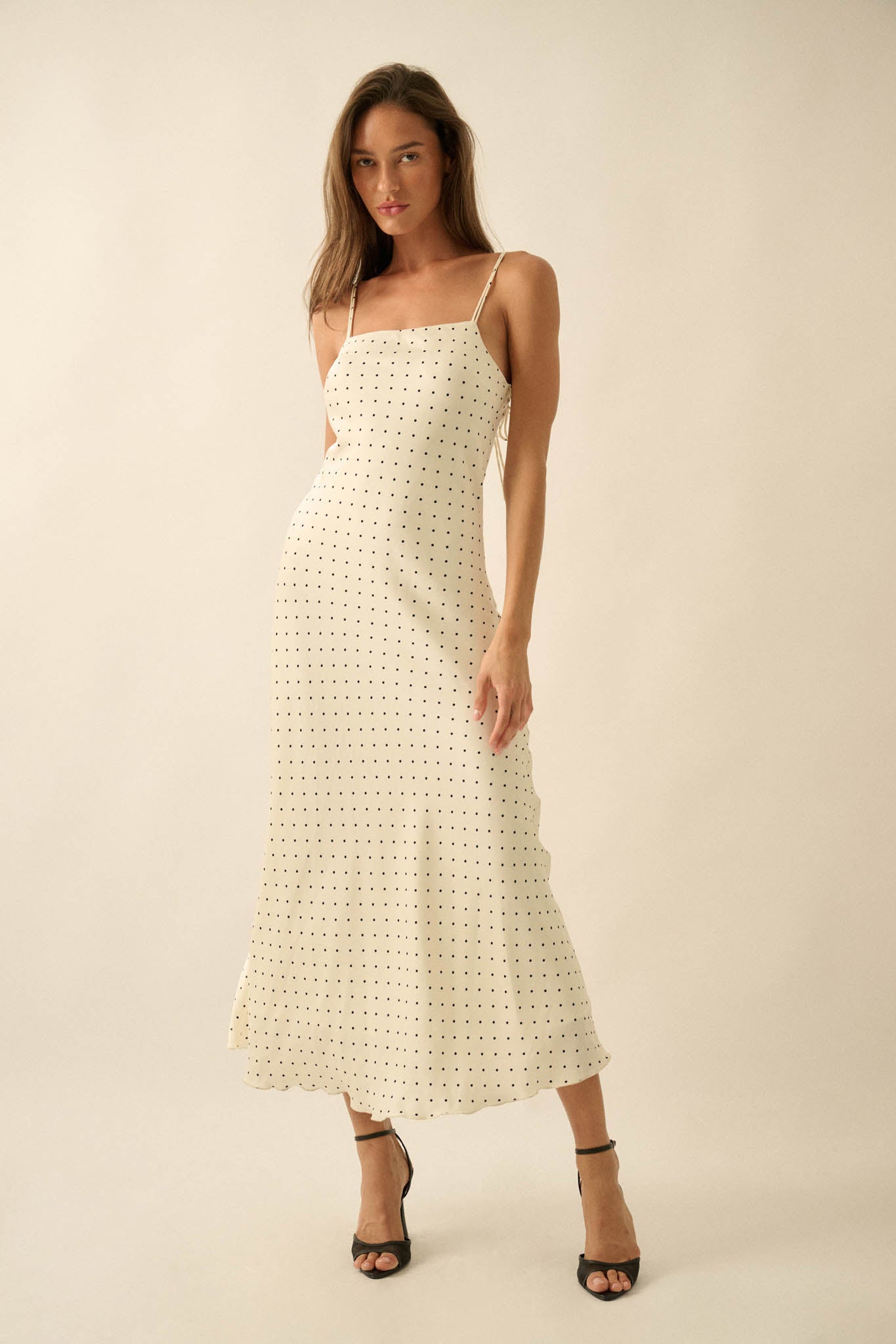 Dot to Dot Polka Dot-Print Satin Midi Slip Dress - ShopPromesa