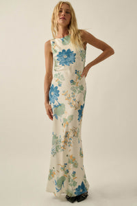 Silky Petals Floral Satin Cowl-Back Maxi Dress - ShopPromesa