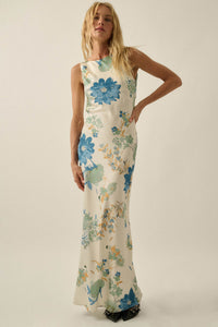 Silky Petals Floral Satin Cowl-Back Maxi Dress - ShopPromesa