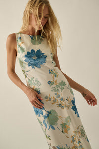 Silky Petals Floral Satin Cowl-Back Maxi Dress - ShopPromesa