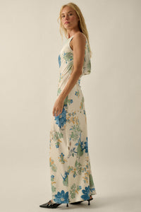 Silky Petals Floral Satin Cowl-Back Maxi Dress - ShopPromesa
