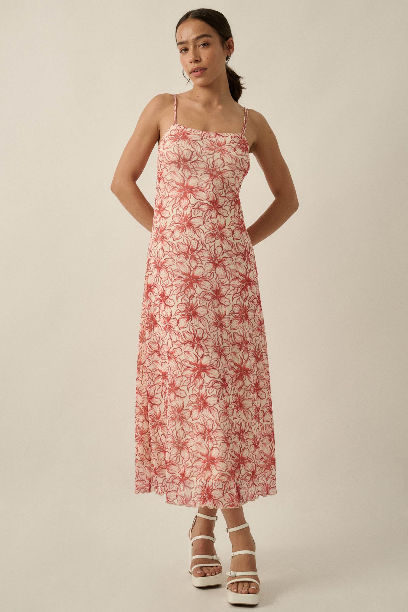 Lilies Bloom Floral Mesh Cami Midi Dress - ShopPromesa