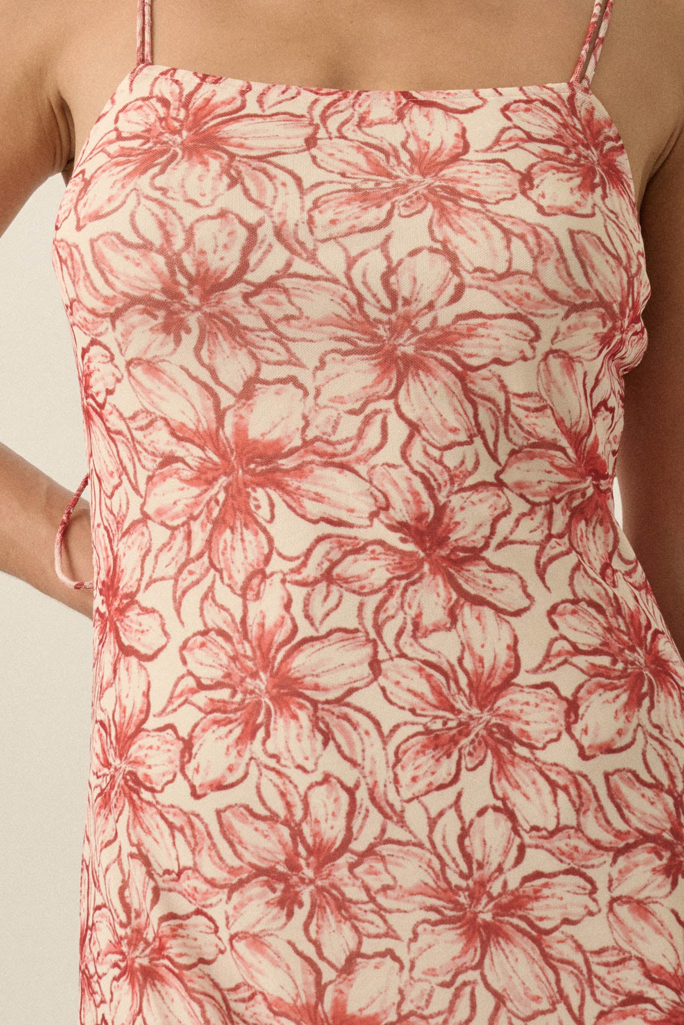 Lilies Bloom Floral Mesh Cami Midi Dress - ShopPromesa
