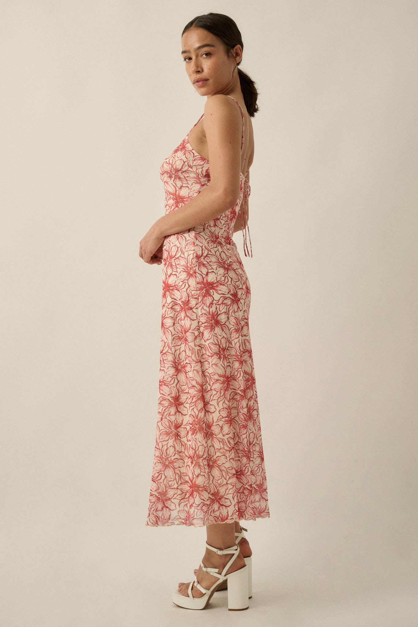 Lilies Bloom Floral Mesh Cami Midi Dress - ShopPromesa