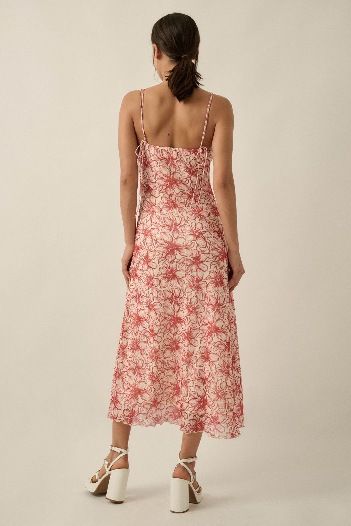 Lilies Bloom Floral Mesh Cami Midi Dress - ShopPromesa