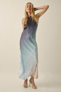 Glow Up Ombre Satin Cowl-Back Maxi Dress - ShopPromesa