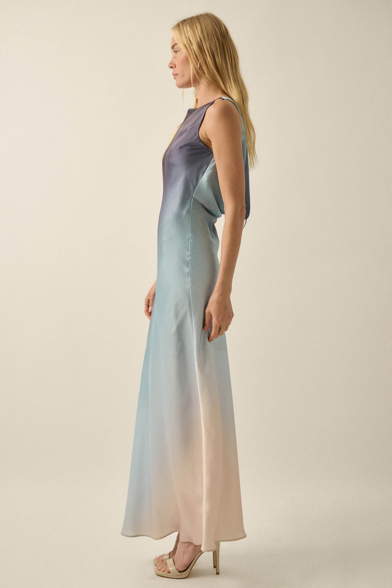 Glow Up Ombre Satin Cowl-Back Maxi Dress - ShopPromesa