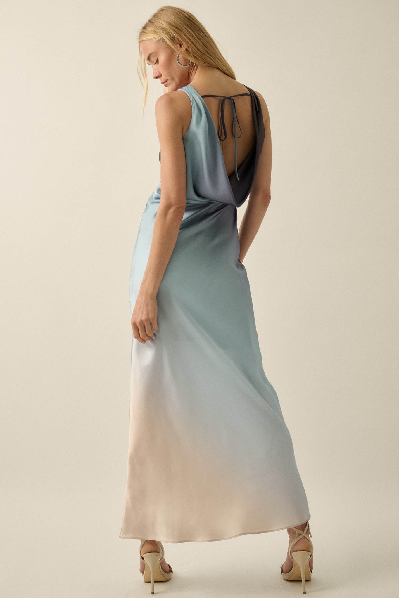 Glow Up Ombre Satin Cowl-Back Maxi Dress - ShopPromesa