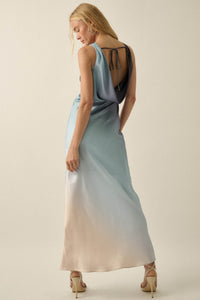Glow Up Ombre Satin Cowl-Back Maxi Dress - ShopPromesa