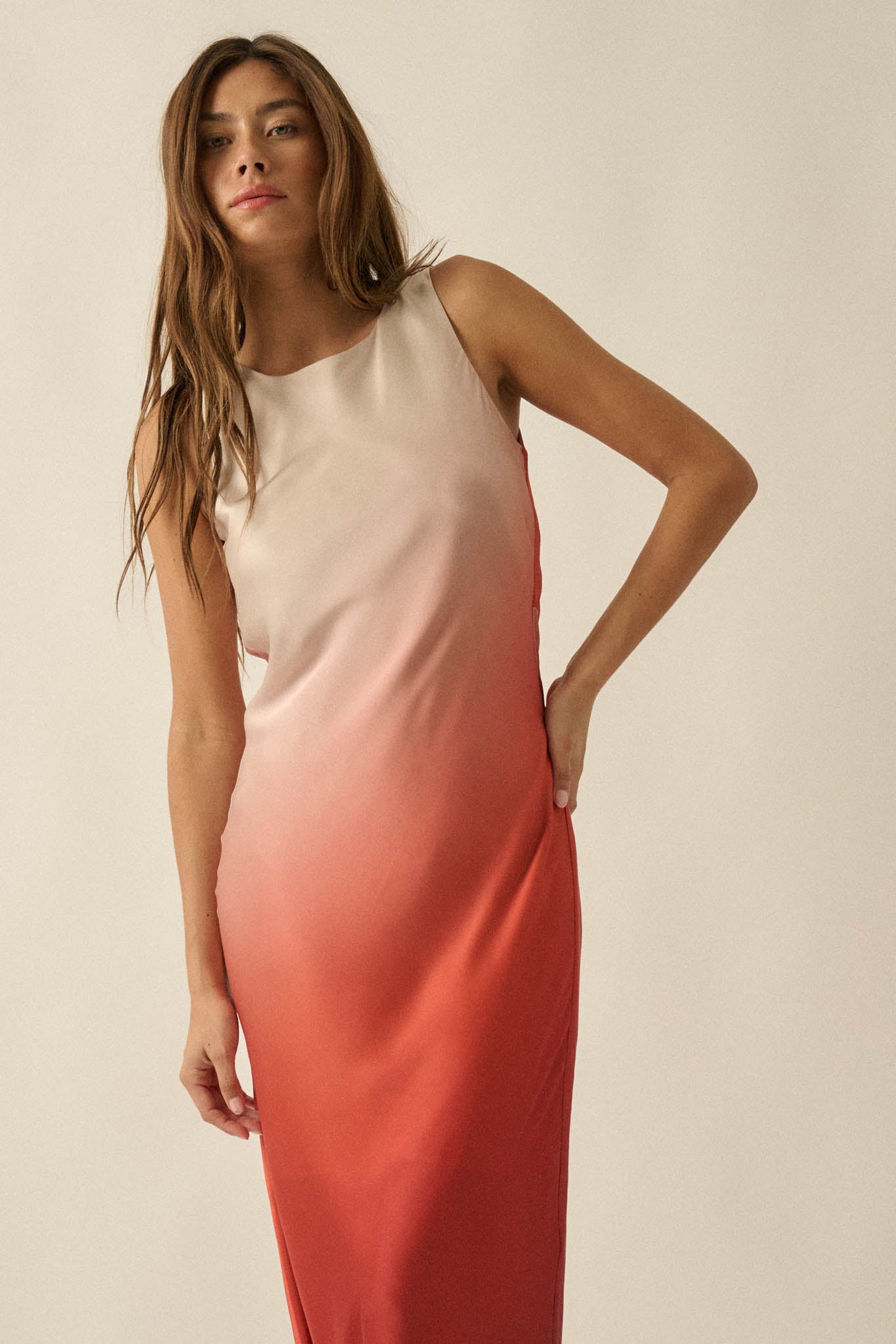Glow Up Ombre Satin Cowl-Back Maxi Dress - ShopPromesa