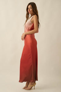 Glow Up Ombre Satin Cowl-Back Maxi Dress - ShopPromesa