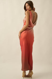 Glow Up Ombre Satin Cowl-Back Maxi Dress - ShopPromesa