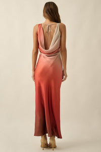 Glow Up Ombre Satin Cowl-Back Maxi Dress - ShopPromesa