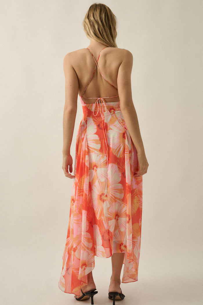 Blooming Isle Floral Chiffon Cross-Back Maxi Dress - ShopPromesa