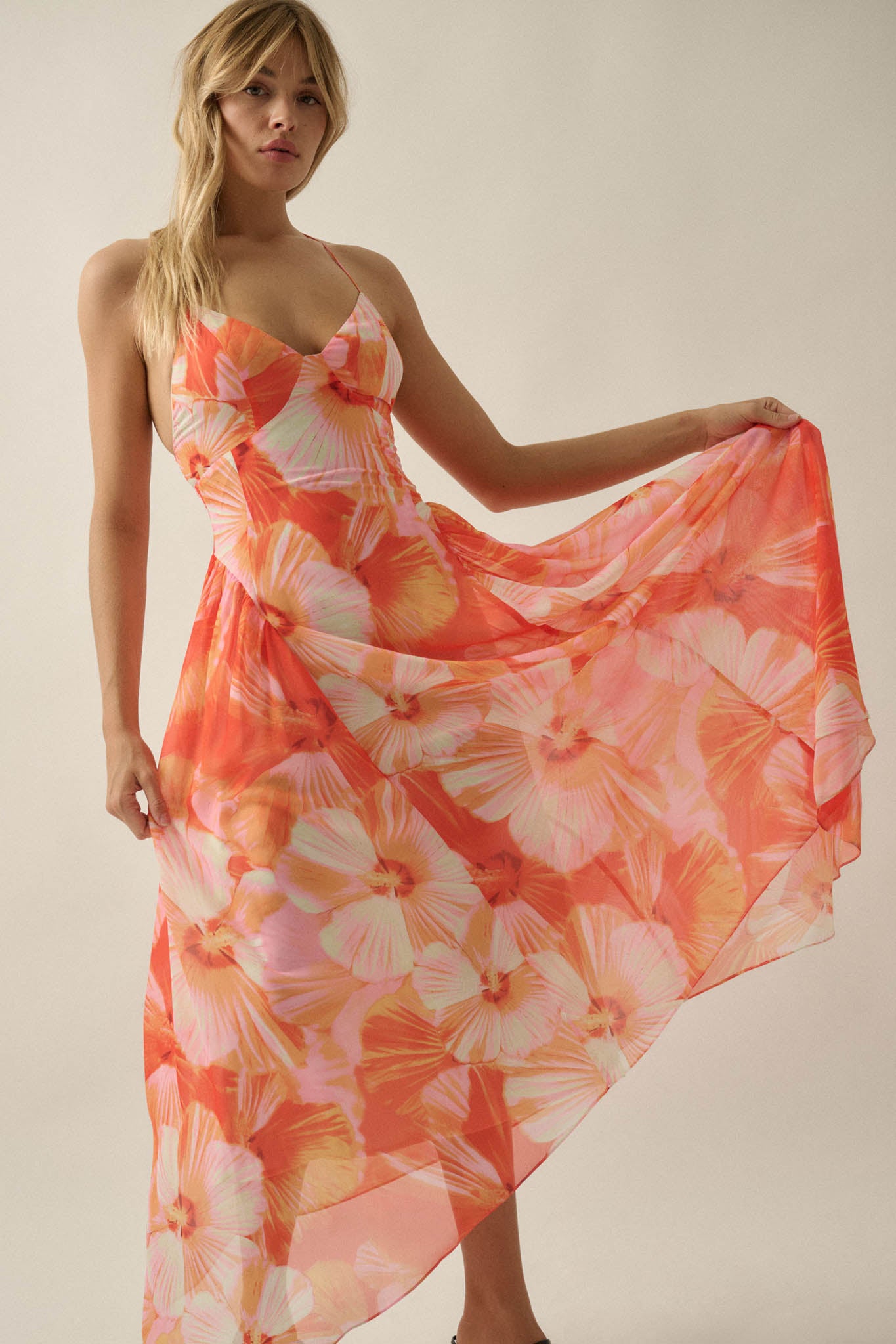 Blooming Isle Floral Chiffon Cross-Back Maxi Dress - ShopPromesa