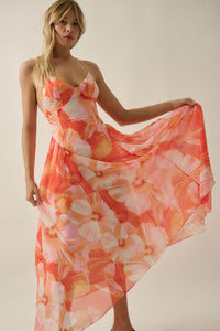Blooming Isle Floral Chiffon Cross-Back Maxi Dress - ShopPromesa