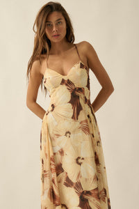 Blooming Isle Floral Chiffon Cross-Back Maxi Dress - ShopPromesa