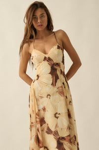Blooming Isle Floral Chiffon Cross-Back Maxi Dress - ShopPromesa