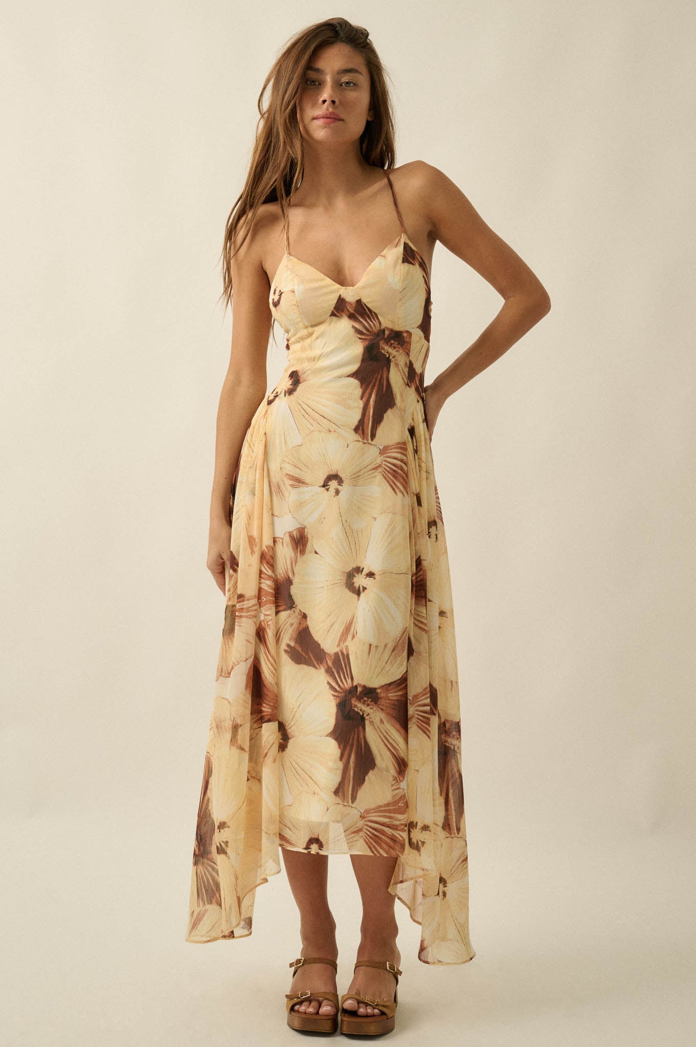 Blooming Isle Floral Chiffon Cross-Back Maxi Dress - ShopPromesa